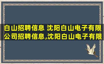 白山招聘信息 沈阳白山电子有限*招聘信息,沈阳白山电子有限*怎么样